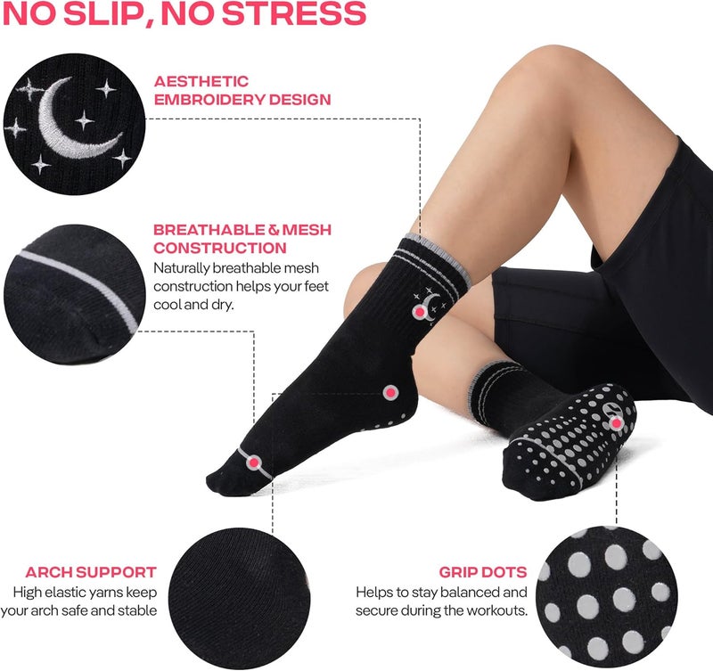 CoolMate Store Pilates Socks with Grips for Women, Yoga Socks, Crew Non Slip Women for Barre, Pilates Gifts - Image 5